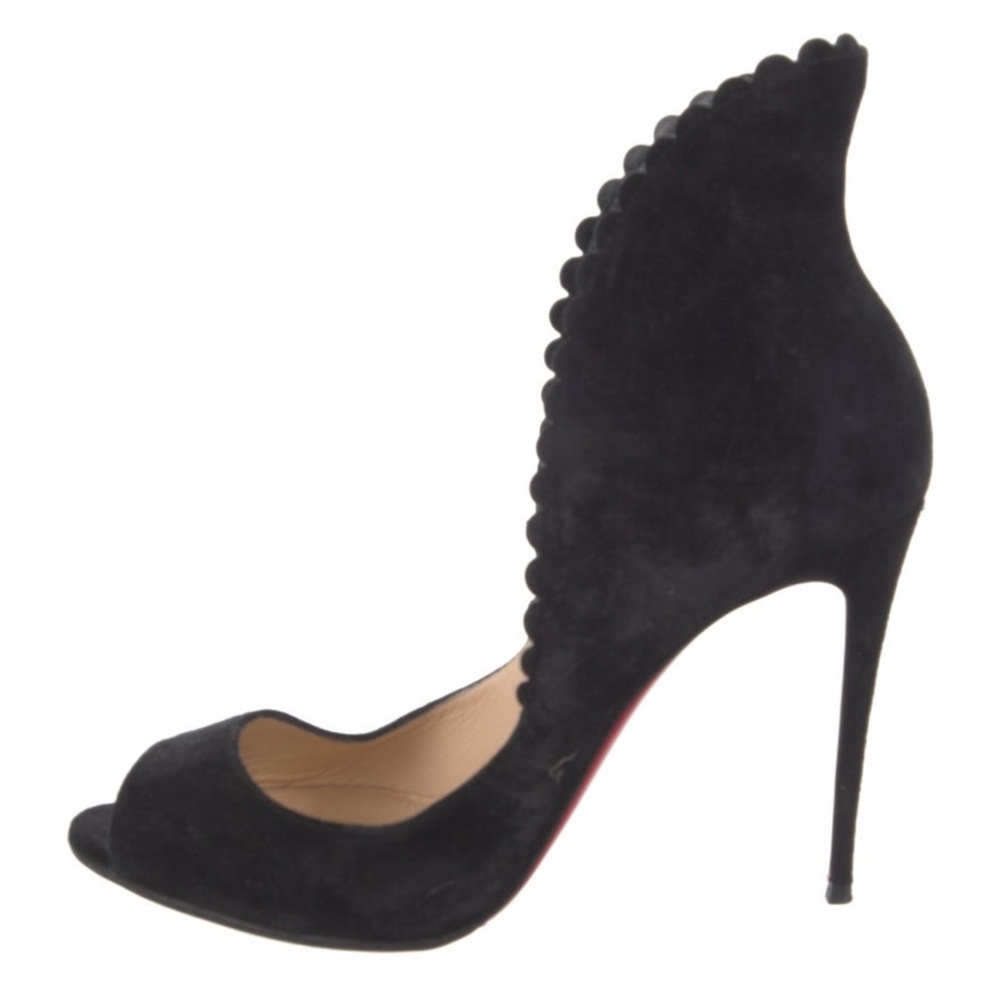 Christian Louboutin Suede Scalloped Black Stiletto Heels
